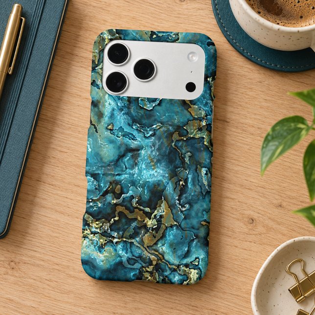 Dark Teal Blue Turquoise Faux Gold Agate Pattern Iphone Case (Creator Uploaded)