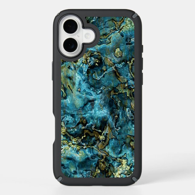 Dark Teal Blue Turquoise Faux Gold Agate Pattern Speck iPhone Case (Front)