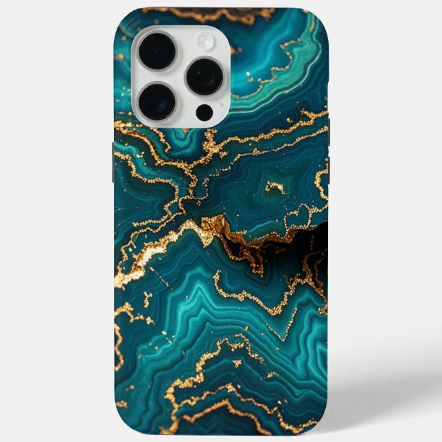 Dark Teal Blue Turquoise Faux Gold Agate Tough Case-Mate iPhone Case (Back)