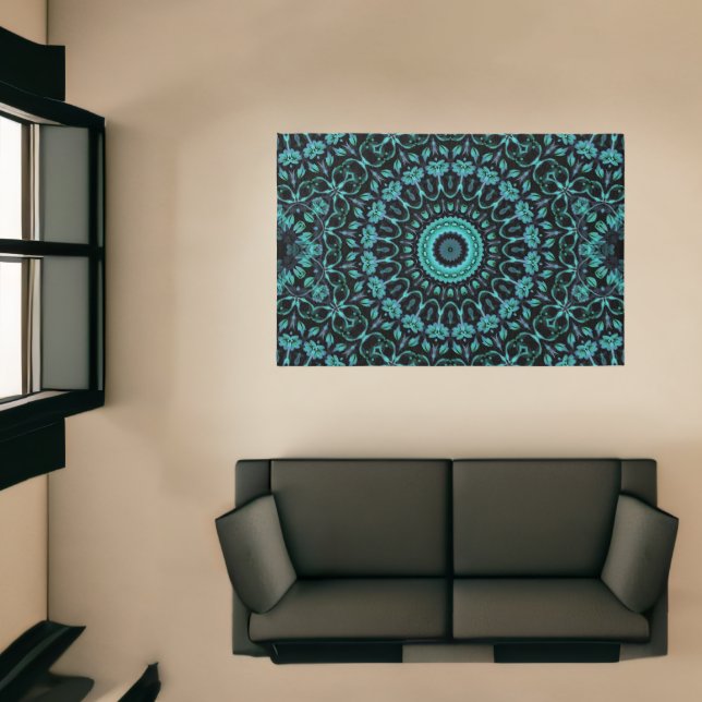 Dark Teal Botanical Noir Mandala Rug (Insitu (Indoor 1))