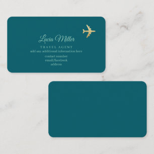 Dark-Teal Business Card for a Travel Agent 
