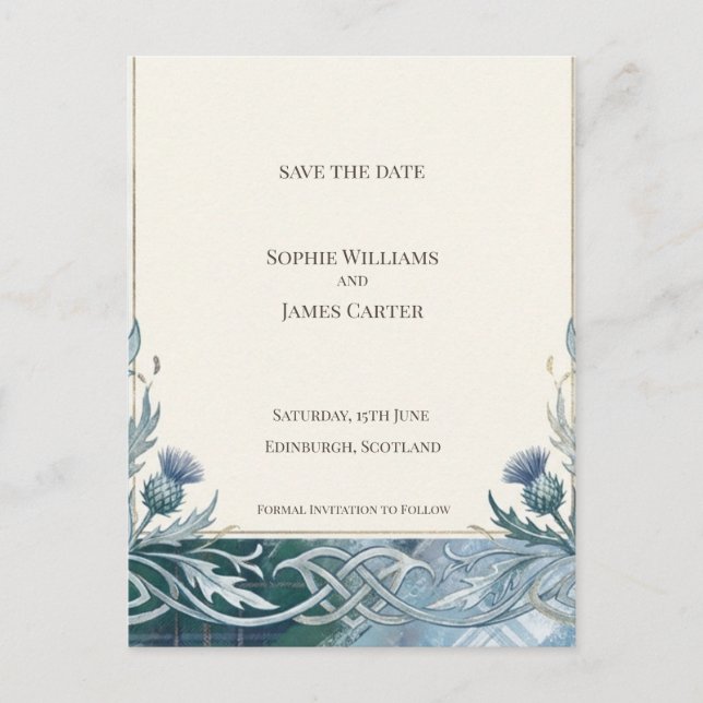 Dark Teal Celtic Save the Date Postcard (Front)
