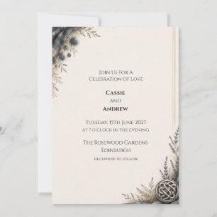 Dark Teal Celtic Thistle Knot Wedding Invitation