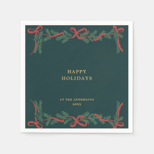 Dark Teal Christmas Wreath Holiday Cocktail Napkins