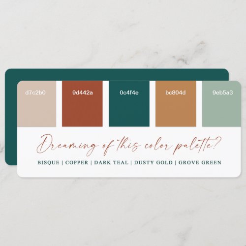 Dark Teal  Copper 2021 Wedding Color Palette Card