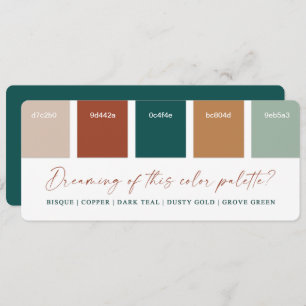 Dark Teal & Copper Fall Wedding Color Palette Card