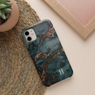 Dark Teal & Copper Marble Monogram iPhone 8/7 Case