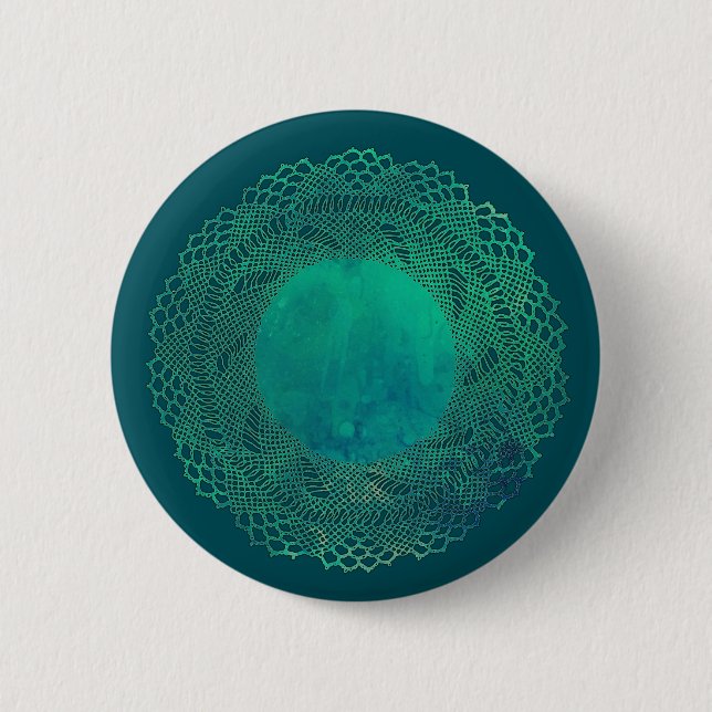 Dark Teal Crochet Lace Doily Button (Front)