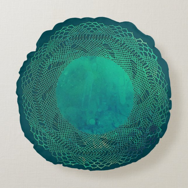 Dark Teal Crochet Lace Doily Pillow (Front)