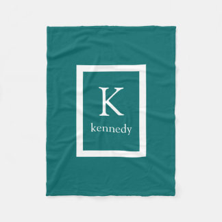 Dark Teal Custom Monogram Name Fleece Blanket