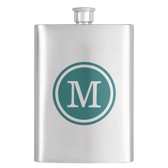 Dark Teal Custom Personalized Monogram Hip Flask (Front)