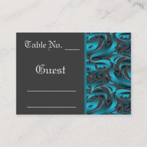 Dark Teal Damask Wedding Table PlaceCard Business Card Templates