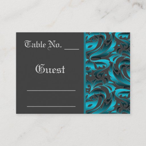 Customizable Dark Teal Damask Wedding Table PlaceCard Business Card Templates