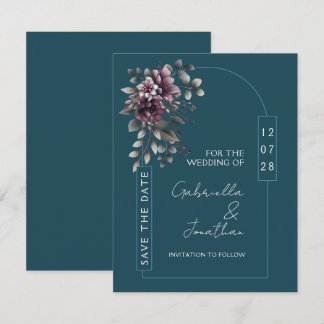 Dark Teal, Dusty Purple Arch Save the Date | Invitation