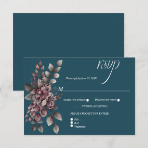 Dark Teal, Dusty Purple, Lavender, Sage Floral RSVP Card