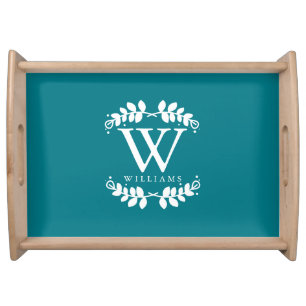 Dark Teal Elegant Monogram Serving Tray