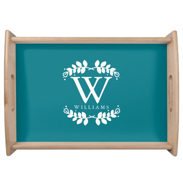 Dark Teal Elegant Monogram Serving Tray (Front)