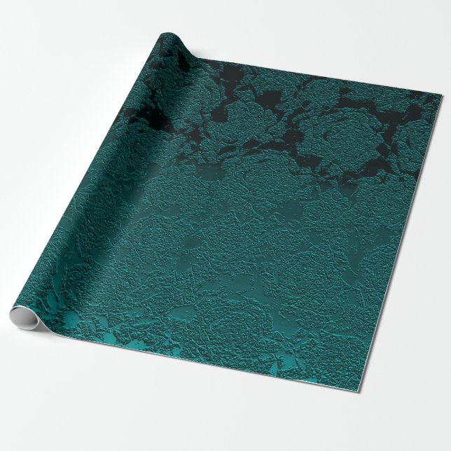 Dark Teal Elegant Succulent Pattern Decoupage Wrapping Paper (Unrolled)
