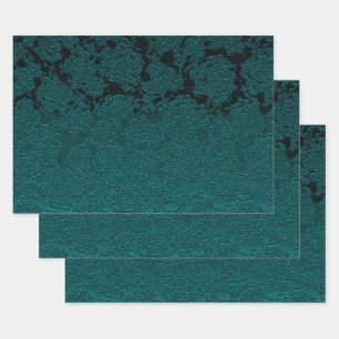 Dark Teal Elegant Succulent Pattern Decoupage Wrapping Paper Sheets