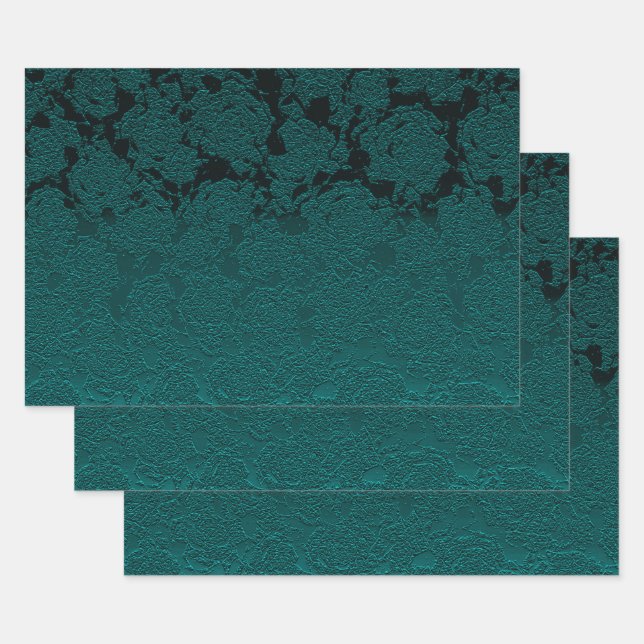 Dark Teal Elegant Succulent Pattern Decoupage Wrapping Paper Sheets (Set)