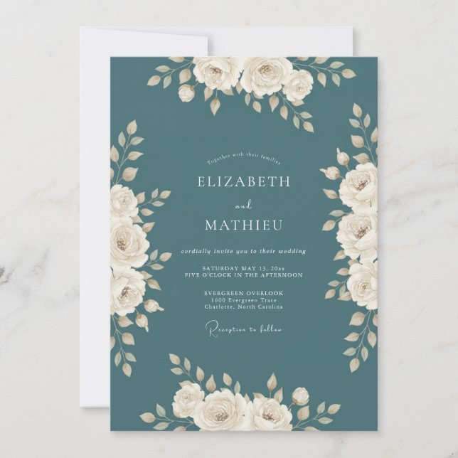 Dark Teal Elegant Winter Wedding Invitation (Front)