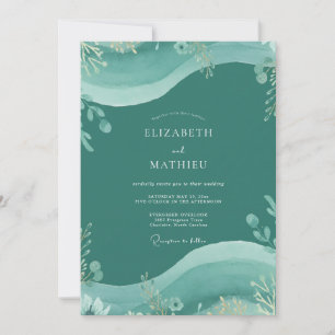 Dark Teal Eucalyptus Wedding Invitation