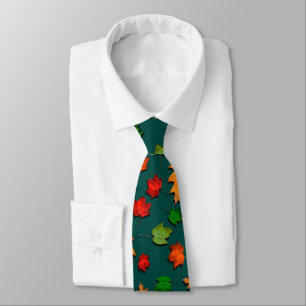 Dark Teal Fall Leaves Seasonal Mens Tie