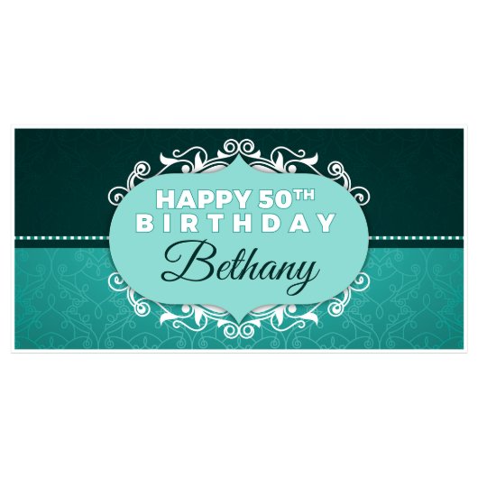 Dark Teal Fancy Flourish Birthday Banner Party (Front)