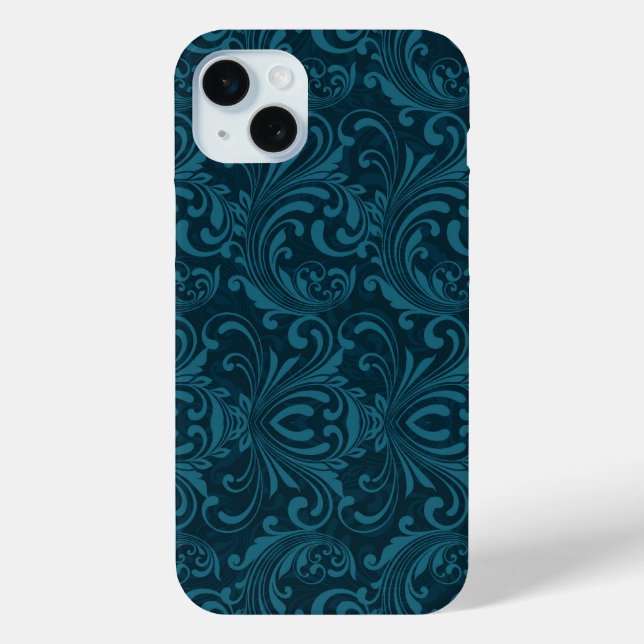 Dark teal floral damask pattern Case-Mate iPhone case (Back)