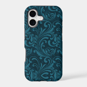 Dark teal floral damask pattern iPhone 17 case