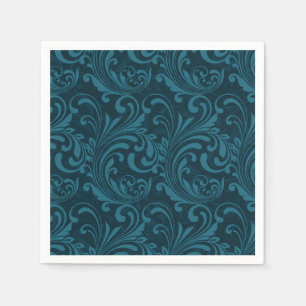 Dark teal floral damask pattern napkins