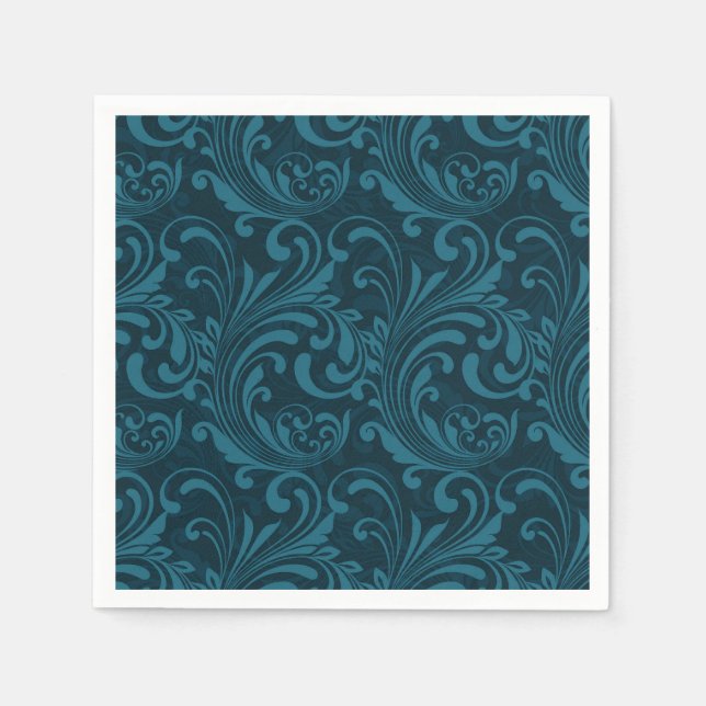 Dark teal floral damask pattern napkins (Front)