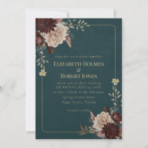Dark Teal Floral Gothic Wedding Invitation