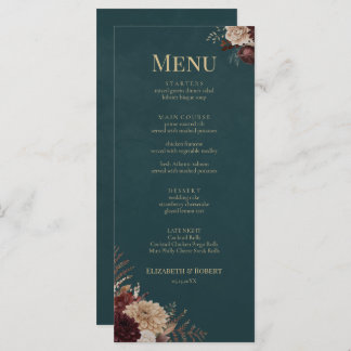 Dark Teal Floral Gothic Wedding Menu