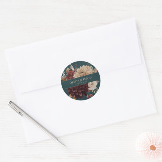 Dark Teal Floral Gothic Wedding Round Sticker
