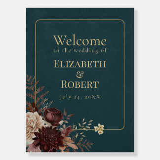Dark Teal Floral Gothic Wedding Welcome Sign