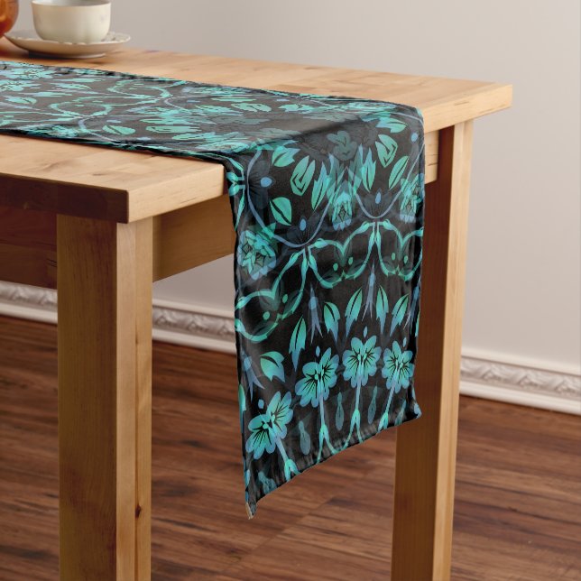 Dark Teal Floral Noir Mandala Medium Table Runner (In Situ)