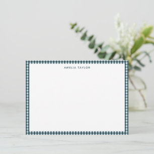 Dark Teal Gingham Border Personalized Stationery Note Card