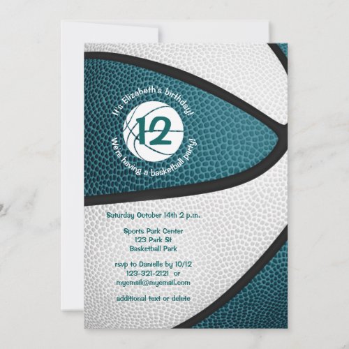 dark teal girls basketball team birthday party invitation