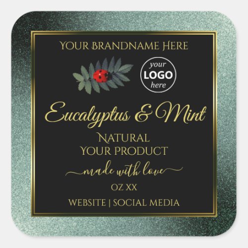 Dark Teal Glitter Black Product Label Ladybug Logo