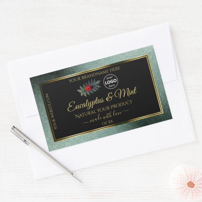 Dark Teal Glitter Black Product Label Ladybug Logo (Envelope)