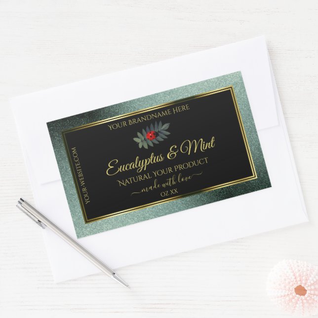 Dark Teal Glitter Black Product Labels Ladybug (Envelope)
