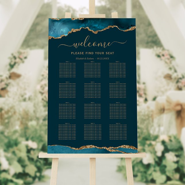 Dark Teal Gold Agate Vertical Wedding Seating Foam Board (Creator Uploaded)