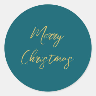 Dark Teal & Gold Colors Merry Christmas Classic Round Sticker