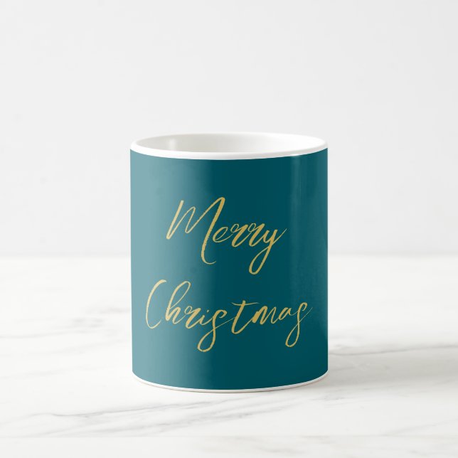 Dark Teal & Gold Colors Merry Christmas Coffee Mug (Center)