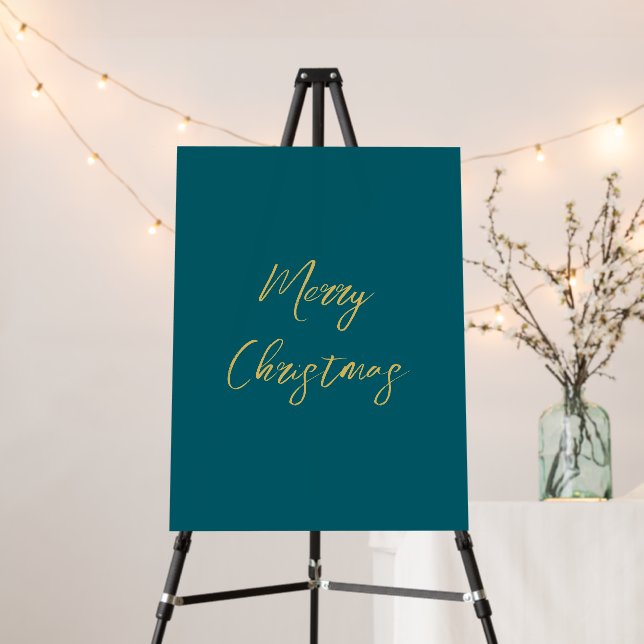 Dark Teal & Gold Colors Merry Christmas Foam Board (In Situ (Stand))