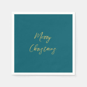 Dark Teal & Gold Colors Merry Christmas Napkins
