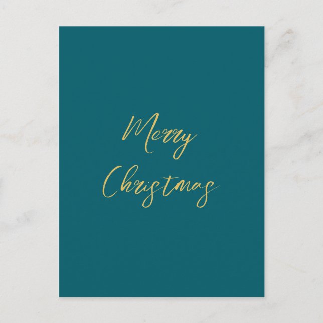 Dark Teal & Gold Colors Merry Christmas Postcard (Front)