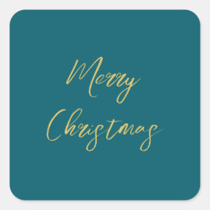 Dark Teal & Gold Colors Merry Christmas Square Sticker