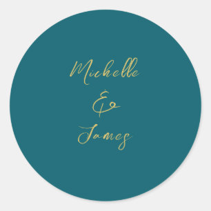 Dark Teal & Gold Colors Professional Trendy Modern Classic Round Sticker